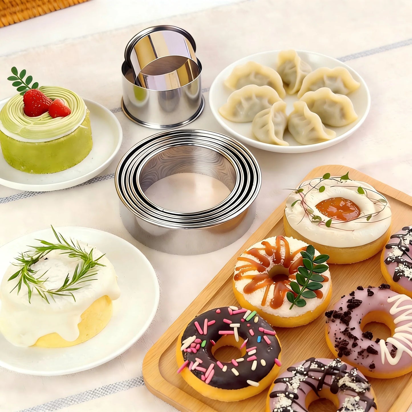 11/12PCS Cookie Cutter Set, Stainless Steel Rolled Edge, Round Baking Molds, For Fondant Pastry Donut Mousse, Home Kitchen Tools