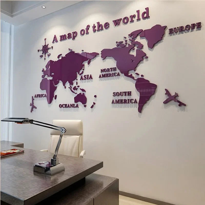 1Pc World Map Wall Stickers Acrylic Creative 3D TV backdrop Wallpaper Decoration Home Living Room Office Interior Decorative
