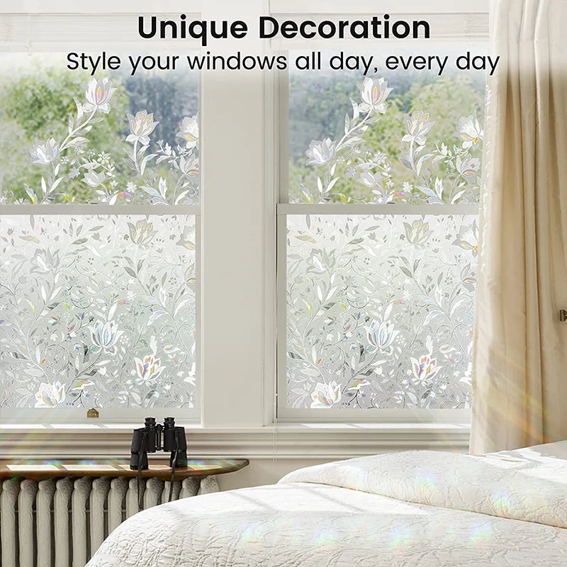 Window Privacy Film Sun Blocking Removable Window Sticker Decorative Glass Film Stained Glass Window Decals Static Cling Flowers