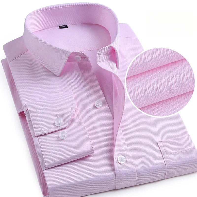 Men Formal Shirt Long Sleeve Office Solid Color Fashion Business Pocket Social Office Blue White Shirts Men's Clothing S-5XL