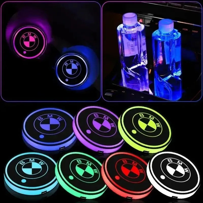 7 Color Car Cup Holder Light Luminous Coaster Water Cup Pad Accessories For BMW E46 E60 E90 E39 E87 E36 E92 E70 E91 X3 X5 X1 X2