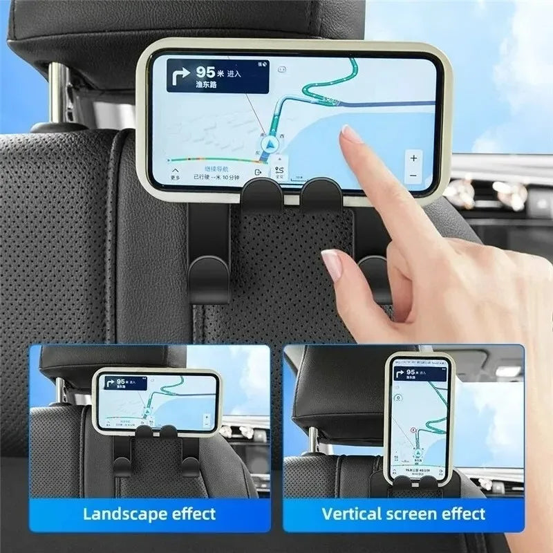 Multifunctional Car Seat Back Hook Double Head Phone Hanger Headrest Hanging Bag Storage Hanger Car Interior Accessories
