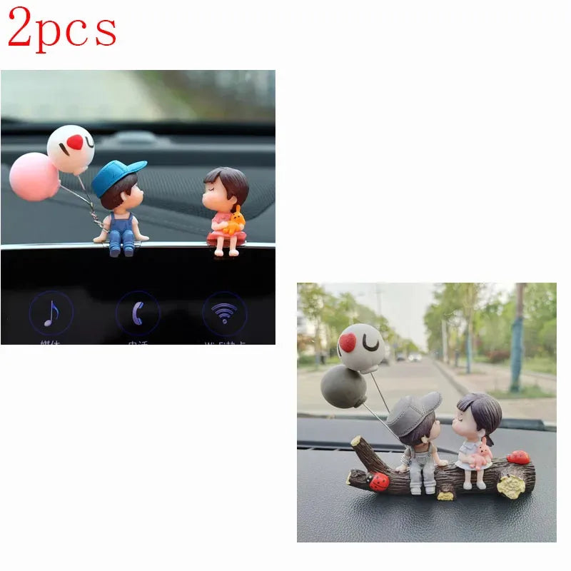 1/2pcs Car Interior Decoration Cute Cartoon Couples Action Balloon Ornament Auto Interior Dashboard Accessories For Girls Gifts