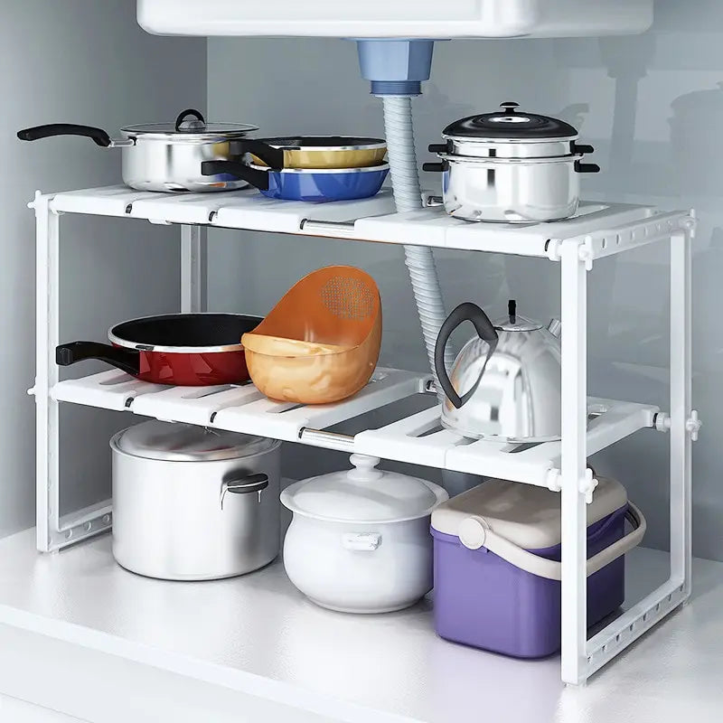 Under Sink Organizer 2-Tier Expandable Cabinet Shelf With 10 Removable Panels For  Bathroom Storage,Expand Holder  Shelf Organis