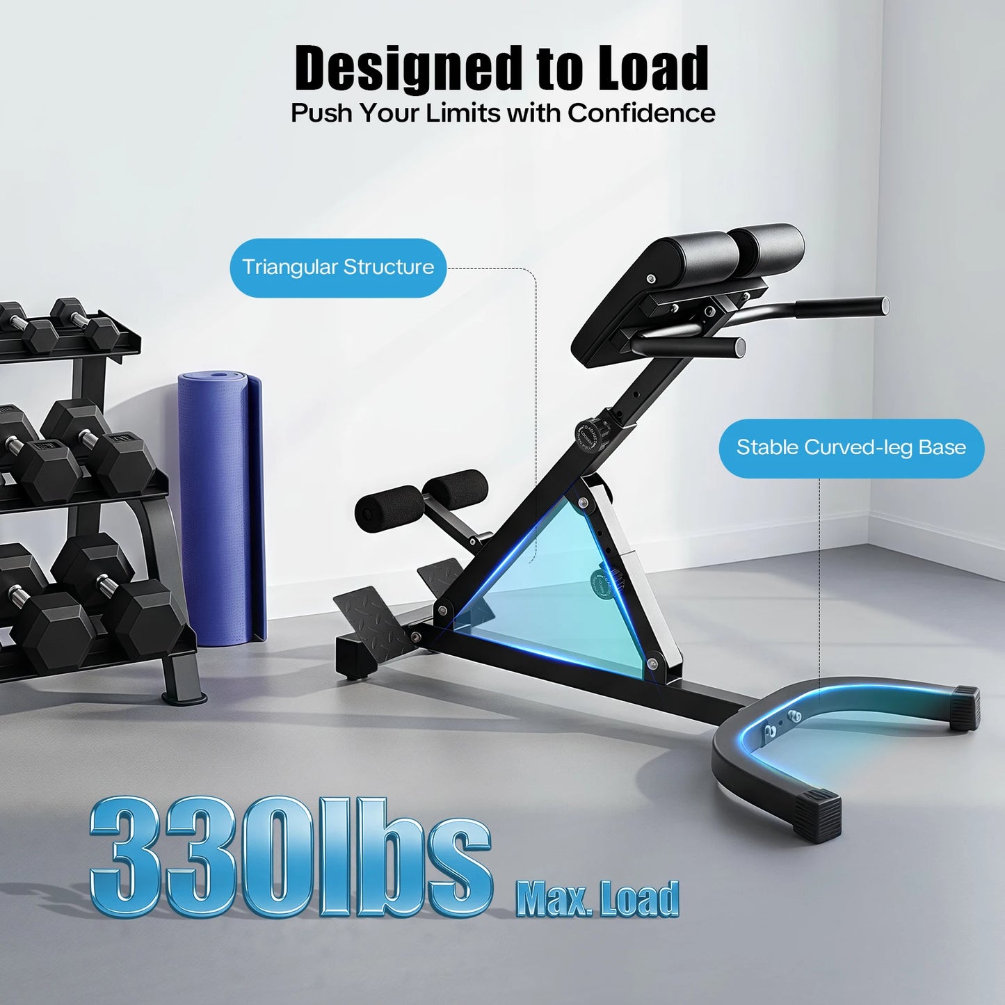 Multi-Functional Adjustable Ab Bench, 330lbs Load Capacity Foldable Sit-Up & Weight Bench for Home Gym, Full-Body Workout Equipment for Abs, Back, Chest, Legs, Strength Training & Core Stability