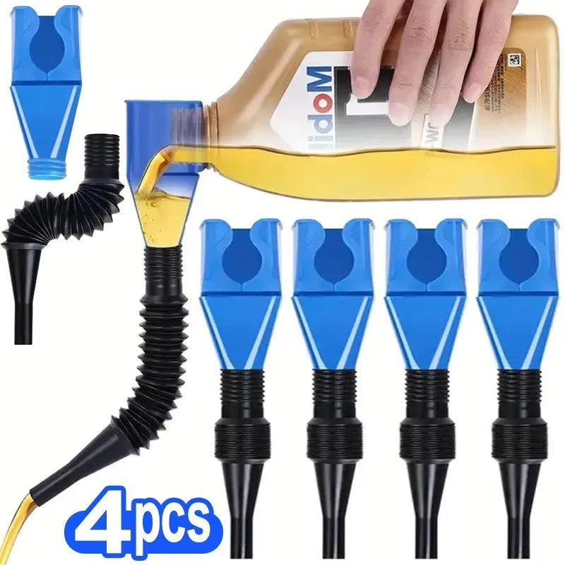 1/2/4/6pcs Blue Universal Plastic Multi-Function Wide Mouth Large Funnels Flexible Draining Tool Snap Funnel For Automotive Oil