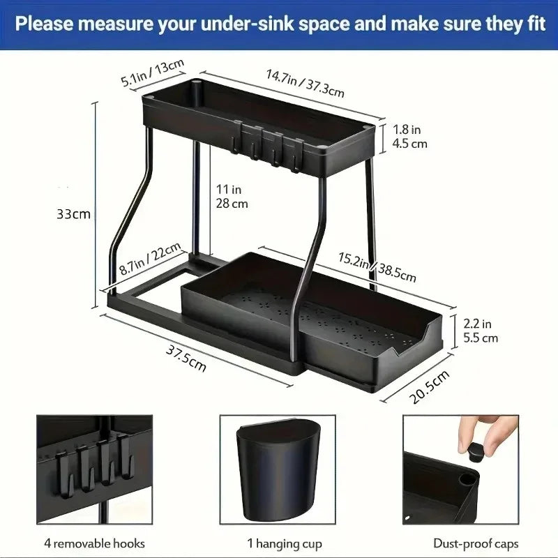 Double-layer pull-out rack, kitchen countertop, push-pull seasoning storage rack, sink rack under cabinet