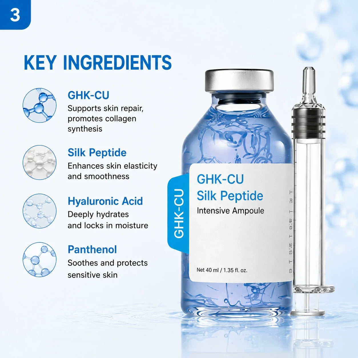 GHK-Cu Blue Copper Silk Peptide Ampoule Serum Deep Collagen Hydrate Moisturize Soften Smooth Firm Korean Facial Skin Care