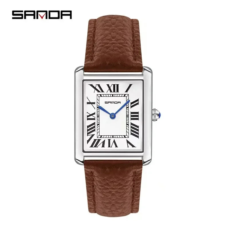 SANDA 9031/1108 Resistant Leather Strap Square Dial Waterproof Sport Casual Women Men Quartz Watches Reloj Luxury Couple Watch
