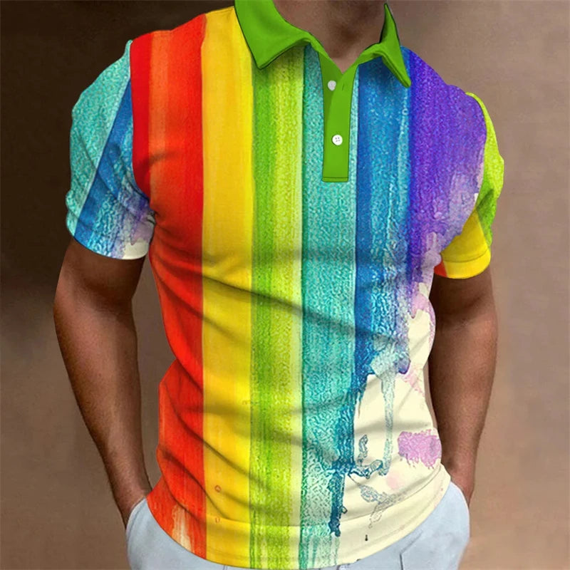 New Men'S Polo Shirt 3d Rainbow LBG Printed Men Clothing Summer Casual Short Sleeved Loose Oversized Shirt Street Fashion Tops