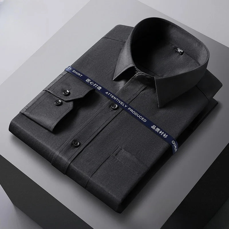 Men Formal Shirt Long Sleeve Office Solid Color Fashion Business Pocket Social Office Blue White Shirts Men's Clothing S-5XL