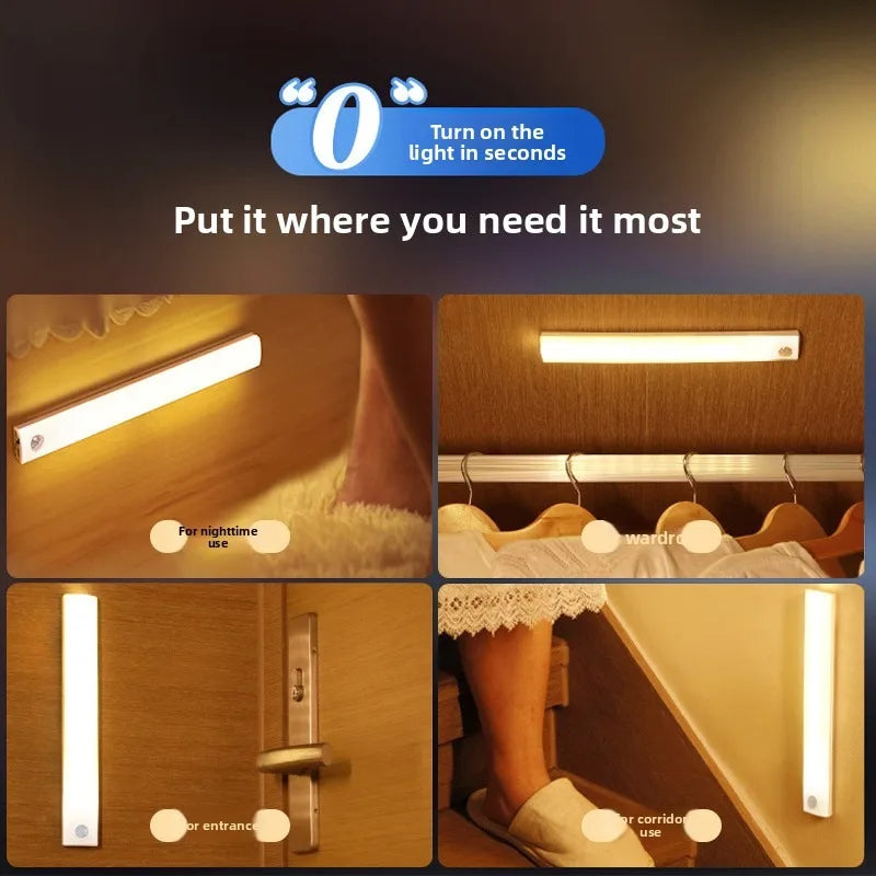 1/2/4PCS Motion Sensor LED Under Cabinet Light Rechargeable Magnetic Strip Lamp for Kitchen and Closet