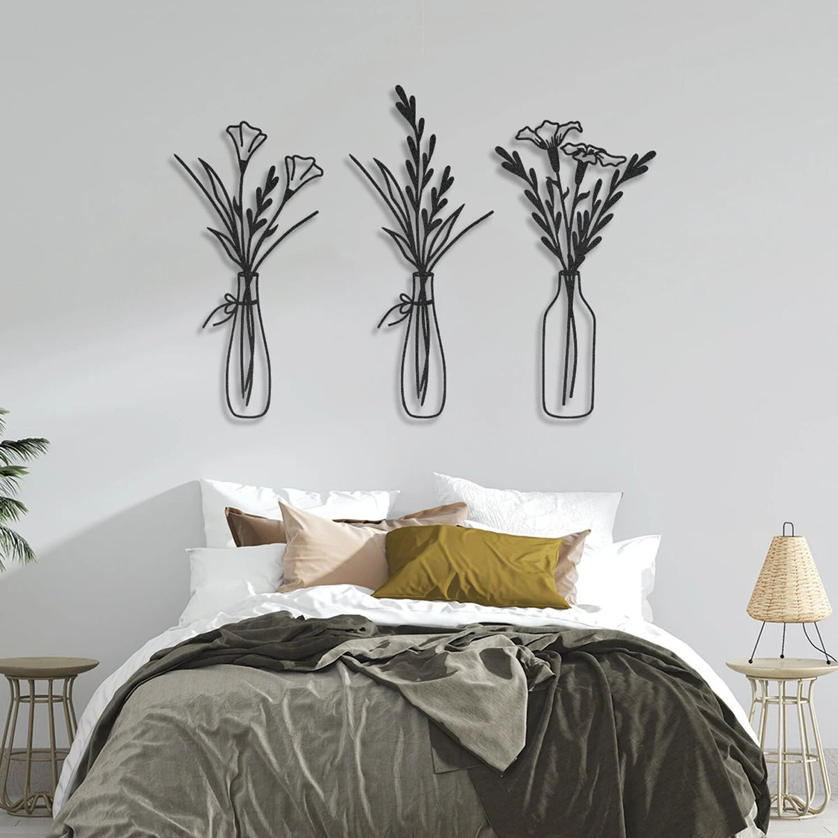 3pcsFlowers in a Vase Metal Wall Decor Home Decor Metal Wall Decor Decorations for Living Room Bedroom Decoration