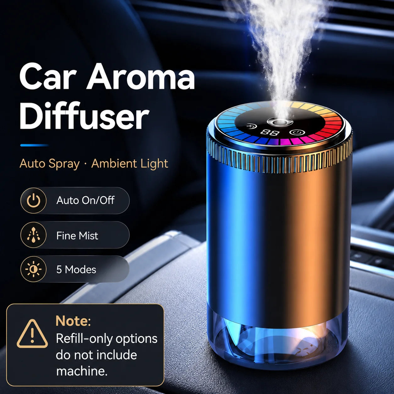 Smart Car Aroma Diffuser Rechargeable Air Freshener Auto On Off 5 Modes Starry Sky Ambient Light USB Car Purifier Humidifier