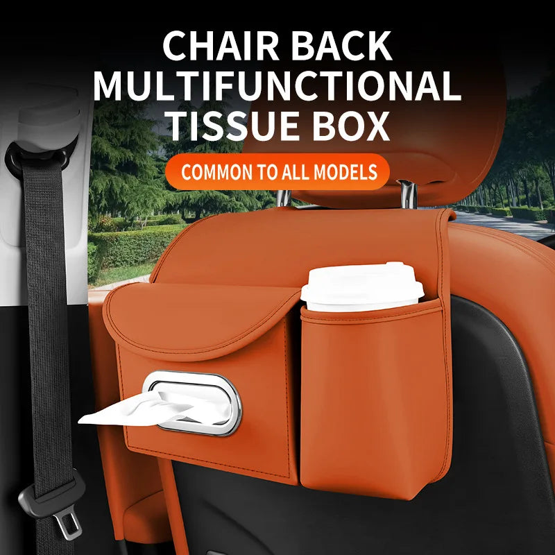 Universal Car Backseat Organizer Leather Seat Back Storage Bag with Tissue Box, Water Bottle Holder