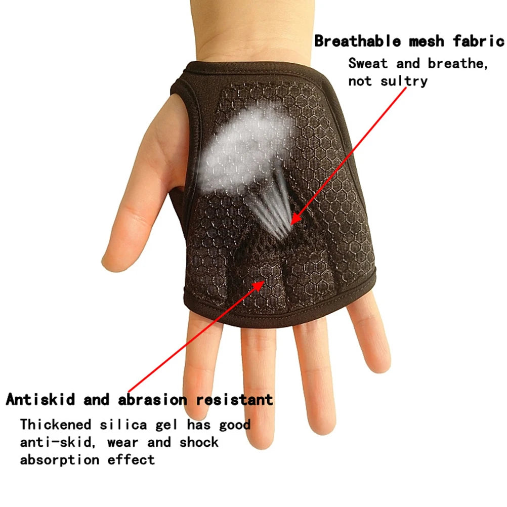 Gym Gloves Men Women Workout Weight Lifting Silicone Non-Slip Fingerless Half Gloves Padded Wrist Strap Palm Protection Black Xl