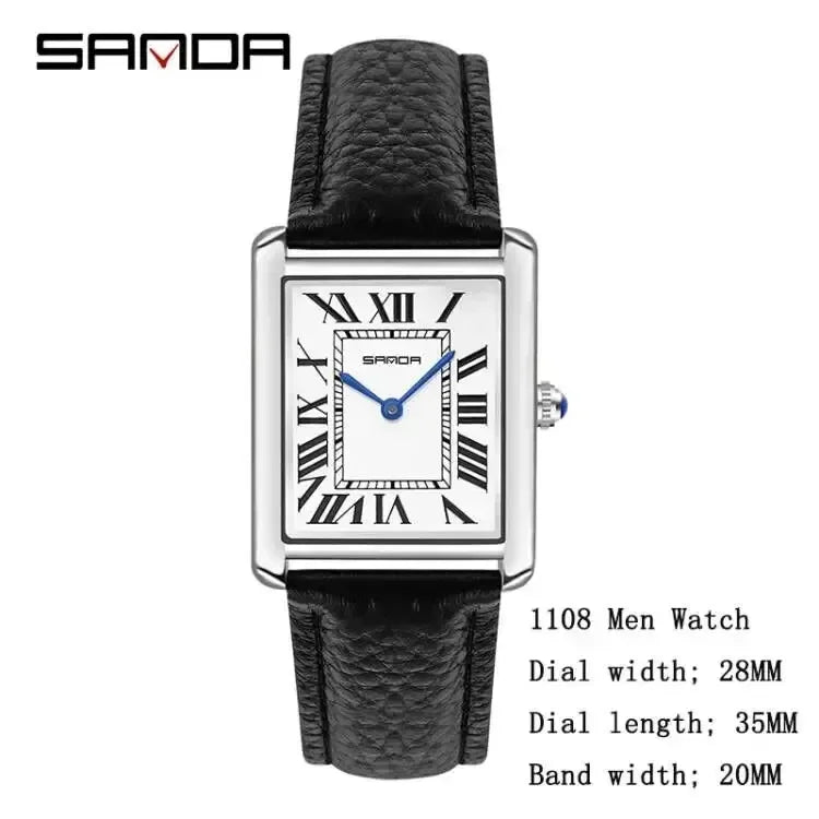 SANDA 9031/1108 Resistant Leather Strap Square Dial Waterproof Sport Casual Women Men Quartz Watches Reloj Luxury Couple Watch