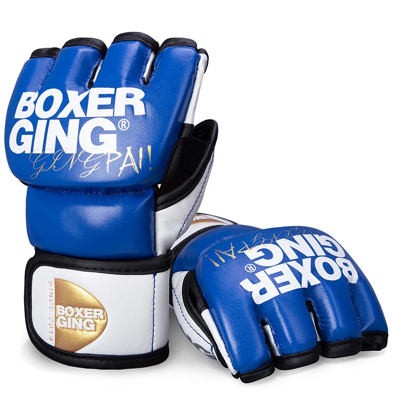 GINGPAI Half Finger Boxing Gloves PU Leather MMA Fighting Kick Boxing Gloves Karate Muay Thai Training Workout Gloves Men