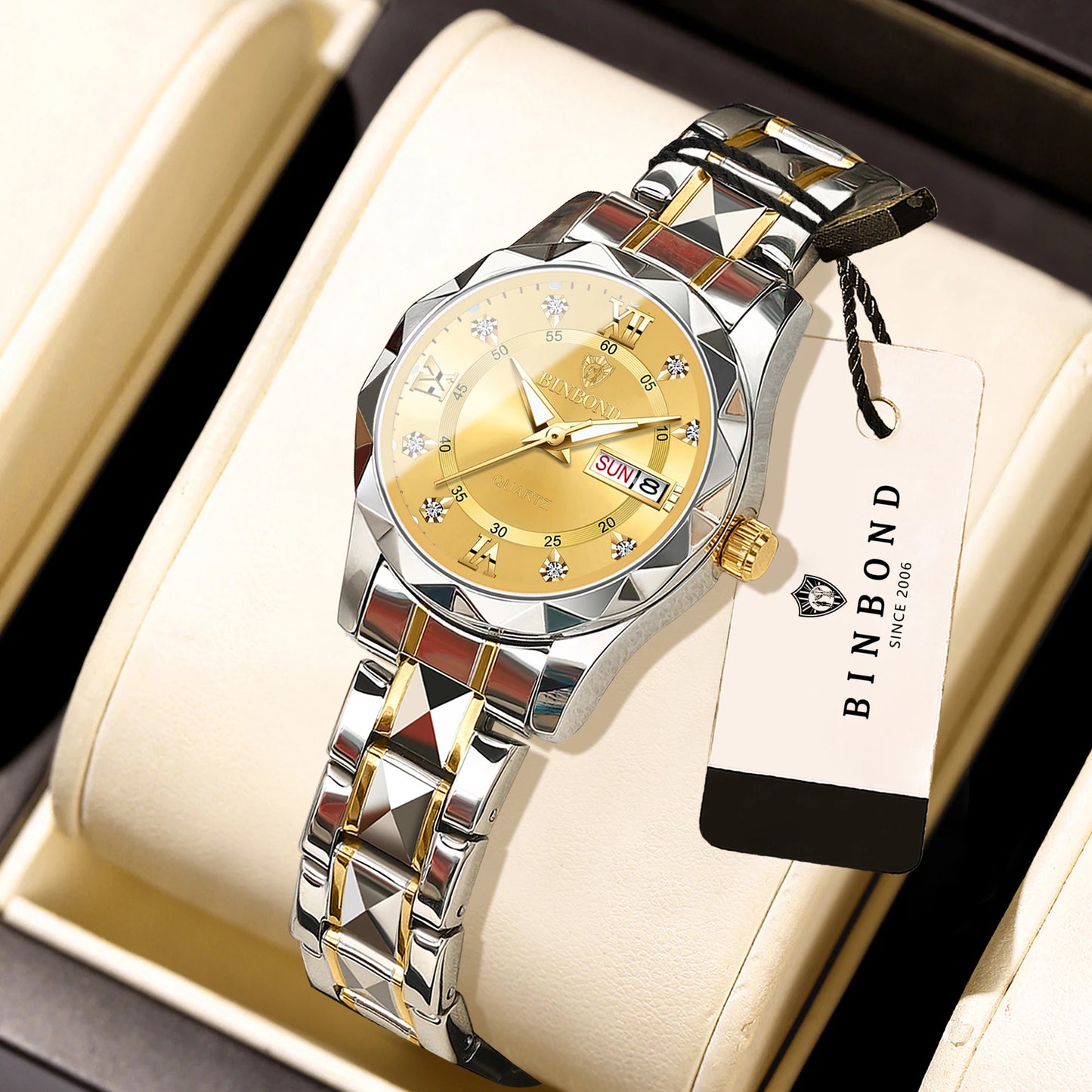 BINBOND Ladies Reloj Sturdy Quartz Watches For Women Luxury Luminous Waterproof Accurate Auto Date Week Display Women's Watch