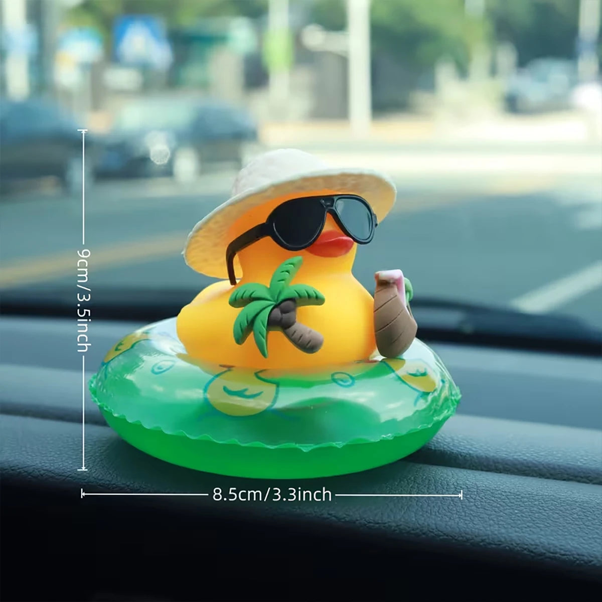 Summer duck cart decoration featuring coconut trees and green swimming rings, a fun gift for friends (including sticky pads)