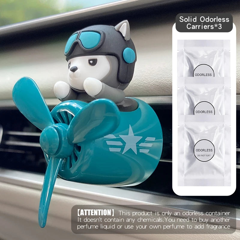 No perfume DIY fragrance cool fun pilot bear rotate propeller plane car ornament air vent pendant decorations interior accessory