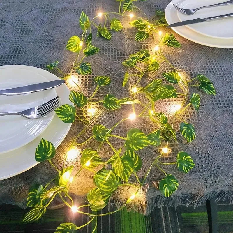 Christmas Battery Powered 2M-10M LED Ivy Fairy Lights Artificial Green Leaf String for Home Wedding Wreath Decor