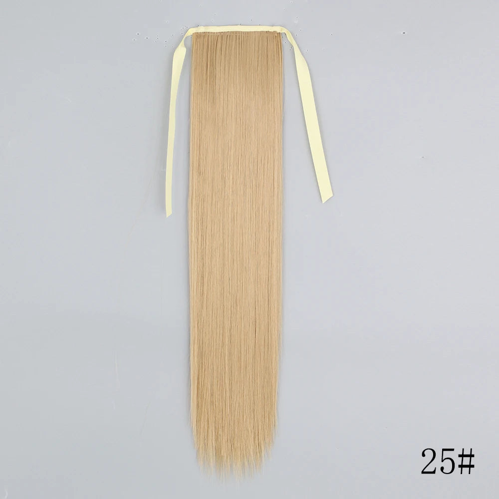 LISI GIRL Synthetic Hair 22''34'' Long Straight Ponytail Wrap Around Ponytail Clip in Hair Extensions Black Hairpiece Headwear