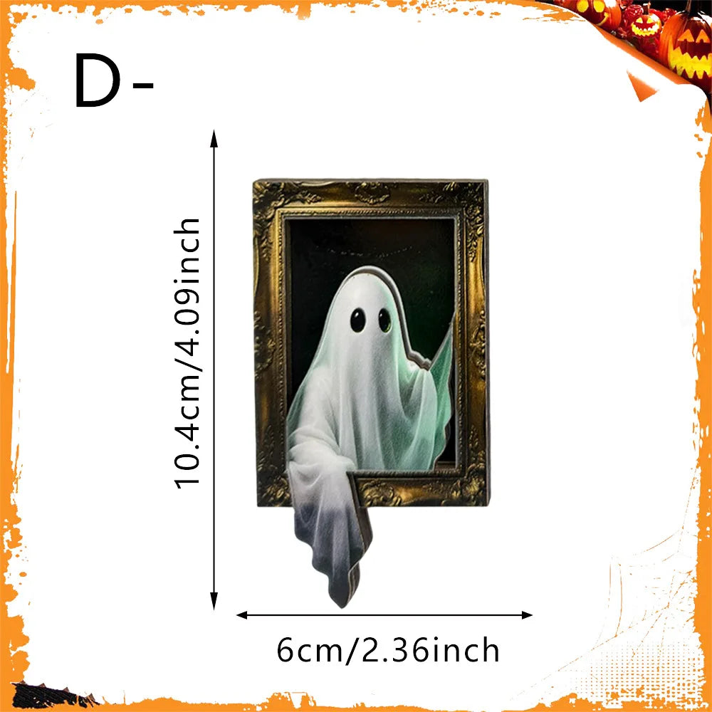 4/8PCS Halloween Wooden Refrigerator Magnet Spooky Art Fridge Magnet Frame Picture Stickers Halloween Party Gift Home Decor