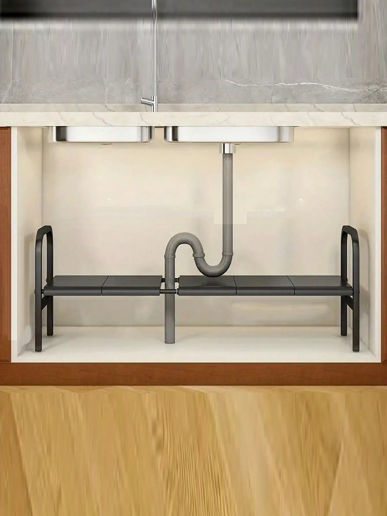 1pc Under Sink Organizer 2 Tier Expandable Kitchen Rack Shelf Black Metal Pot Pan Holder With Removable Panels Height Adjustable Cabinet Storage Shelves Rack For Kitchen Bathroom Counter Organization Gift