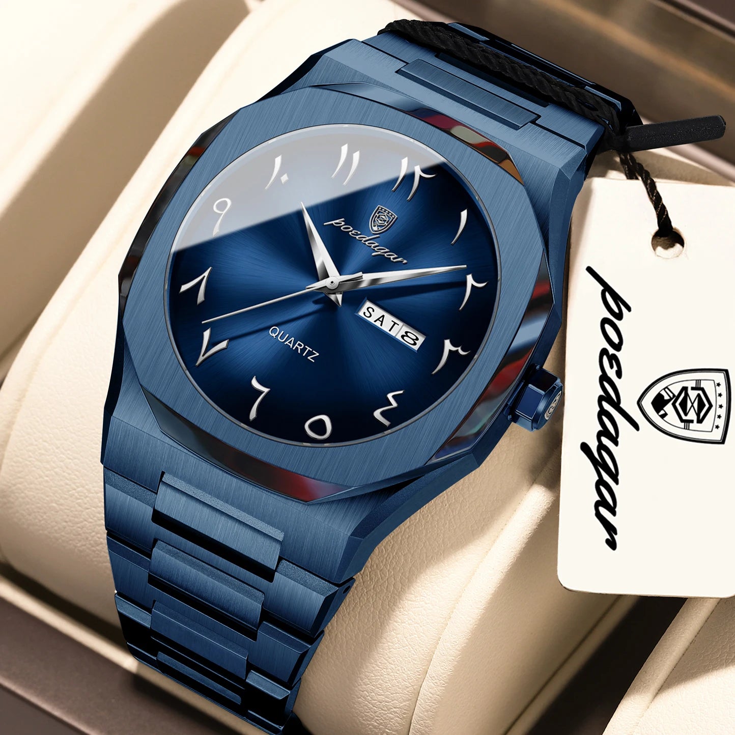 POEDAGAR Fashion Luxury Men's Quartz Watch Waterproof Stainless Steel Male Watch Week Date Business Watches For Men Reloj Hombre