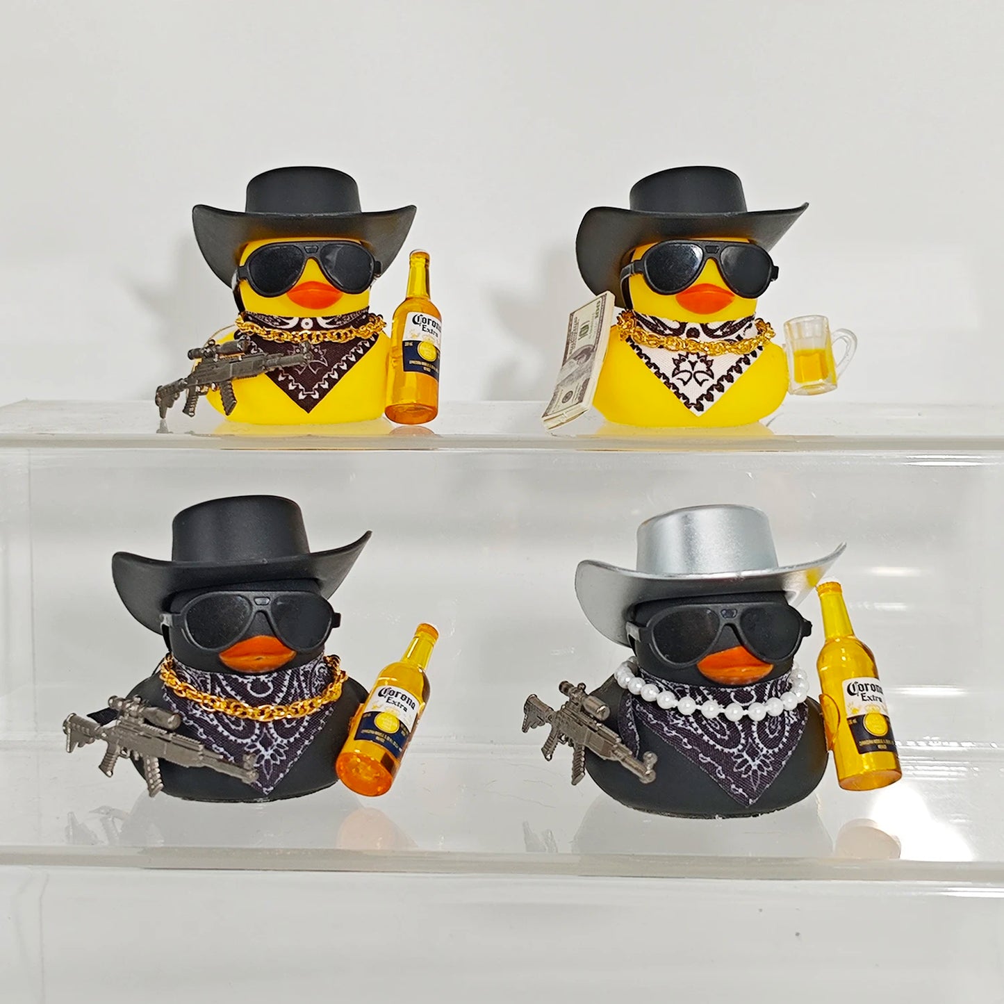 Cute Fortunate Rich Duck Car Dashboard Decoration Yellow Black Duck with Cowboy Hat Scarf Bottle for Women Men Car Ornament