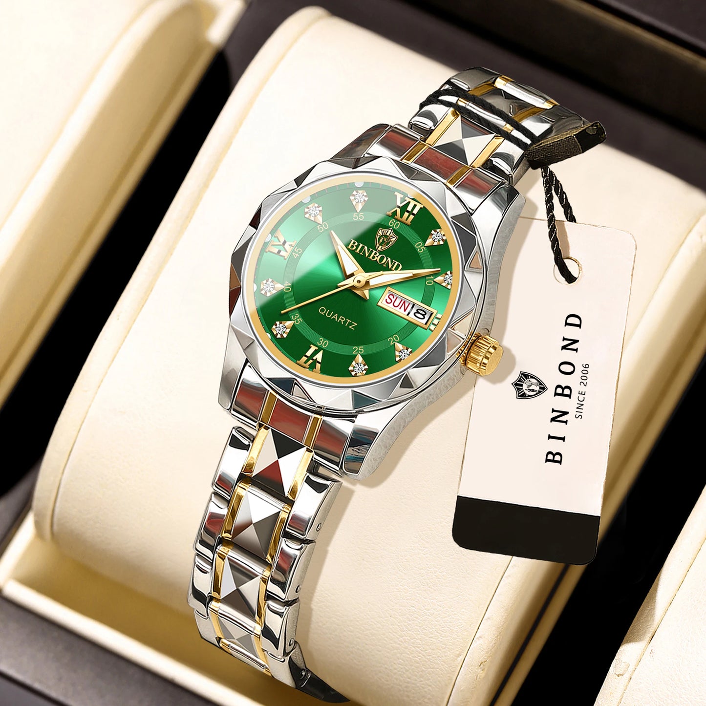 BINBOND Ladies Reloj Sturdy Quartz Watches For Women Luxury Luminous Waterproof Accurate Auto Date Week Display Women's Watch