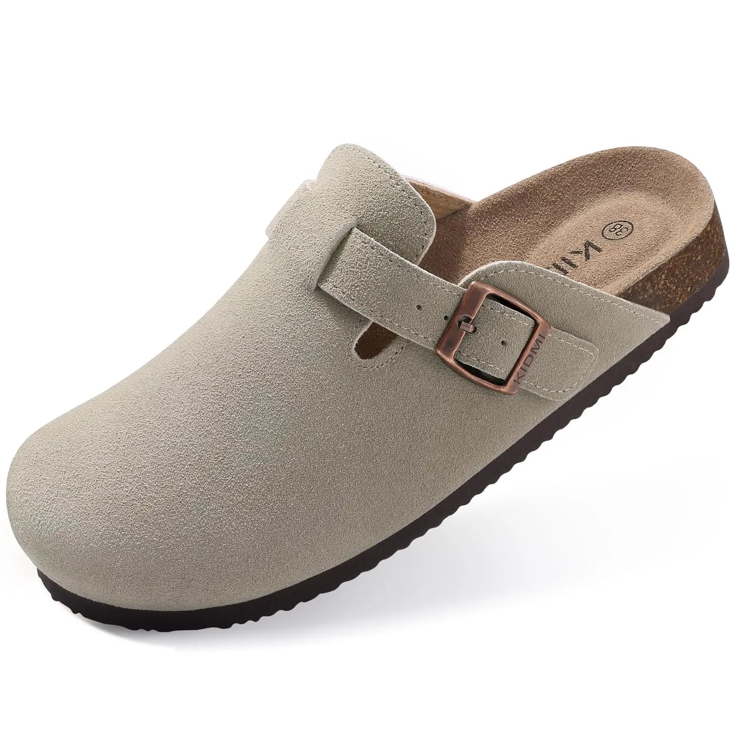 Asgard Women Cork Sole Clogs Slippers Fashion Cow Suede Flat Mules With Adjustable Buckle Men Leather Potato Shoes Beach Sandals