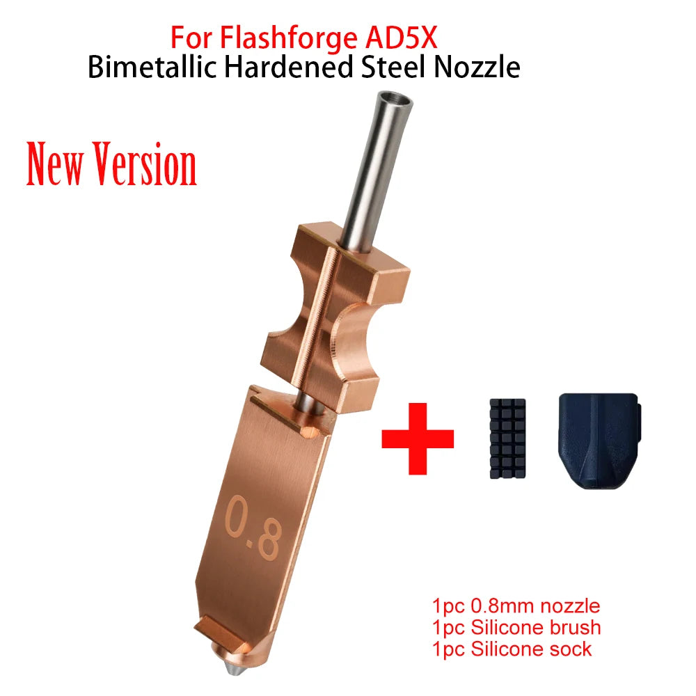 Bimetallic Nozzle For Flashforge AD5X New Upgraded Hardened Steel Hotend Nozzles 0.25/0.4/0.6/0.8mm 3D Printer Replacement Parts