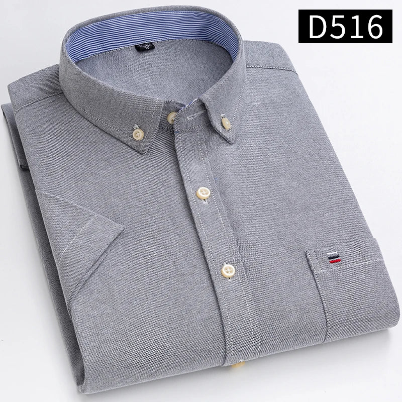 Plus Size 7XL Summer Short Sleeve Shirt 100%Cotton Shirts for Men White Plaid Striped Social Slim Fit Formal Business Clothing