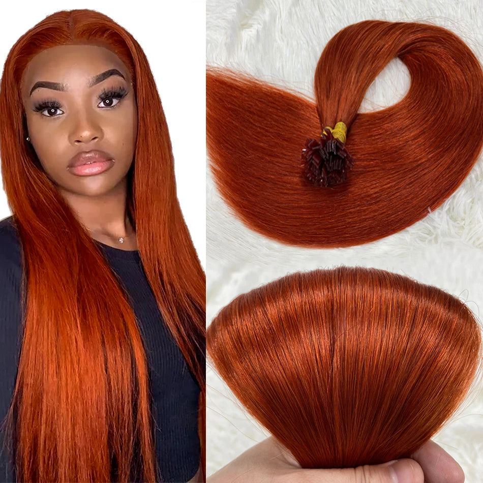 Straight Hair Flat Tip Hair Extensions K Tip Natural 100% Human Hair Fusion Extensions Set Keratin Prebonded Capsule Blonde Colo