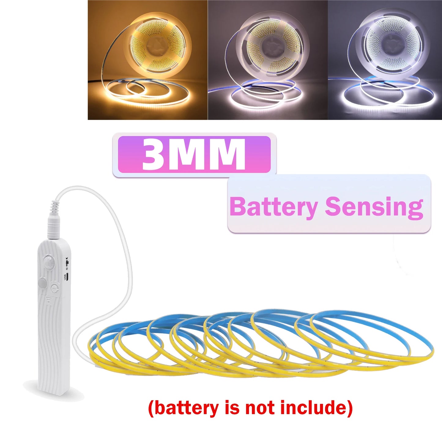 3MM 5MM 8MM COB LED Strip 5V 320LEDs/m PIR Motion Sensor Flexible Tape USB/Battery Powered Under Cabinet Kitchen Lighting Strip