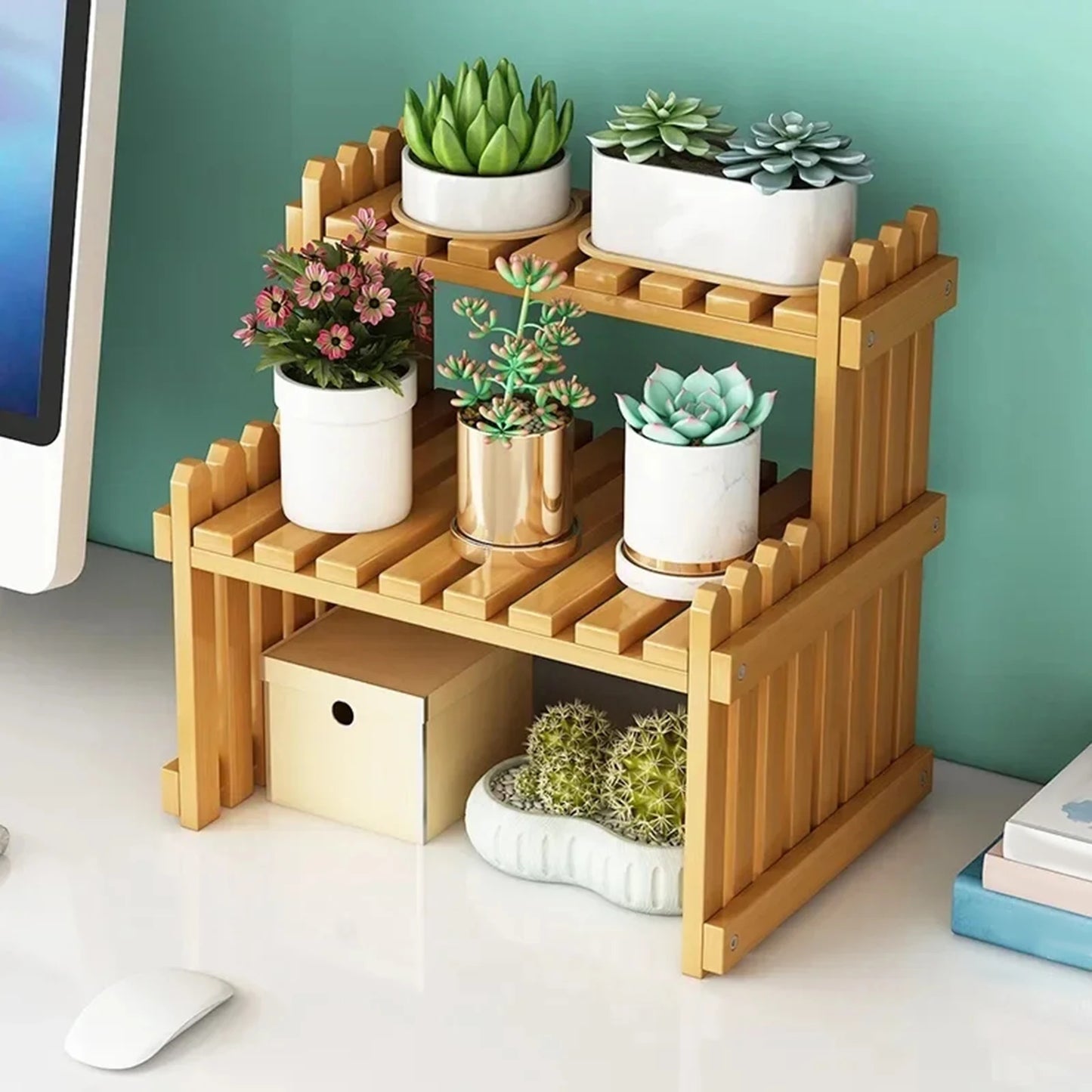 Flower Shelf Wooden Tabletop Plant Support Stand Simple Flower Pot Display Rack for Home Patio Lawn Garden Planter Holder