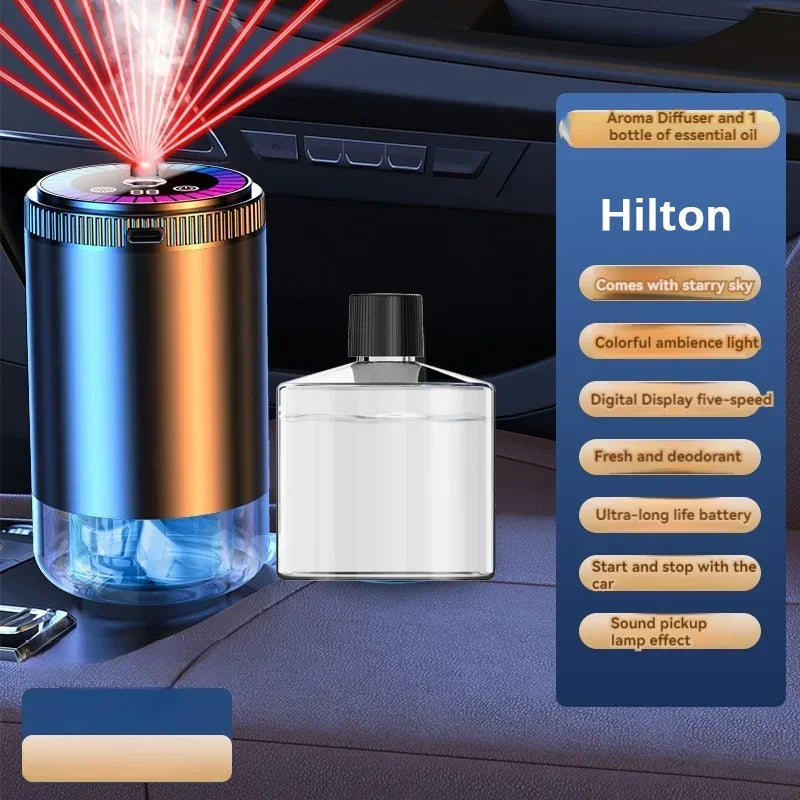 Smart Car Aroma Diffuser Rechargeable Air Freshener Auto On Off 5 Modes Starry Sky Ambient Light USB Car Purifier Humidifier