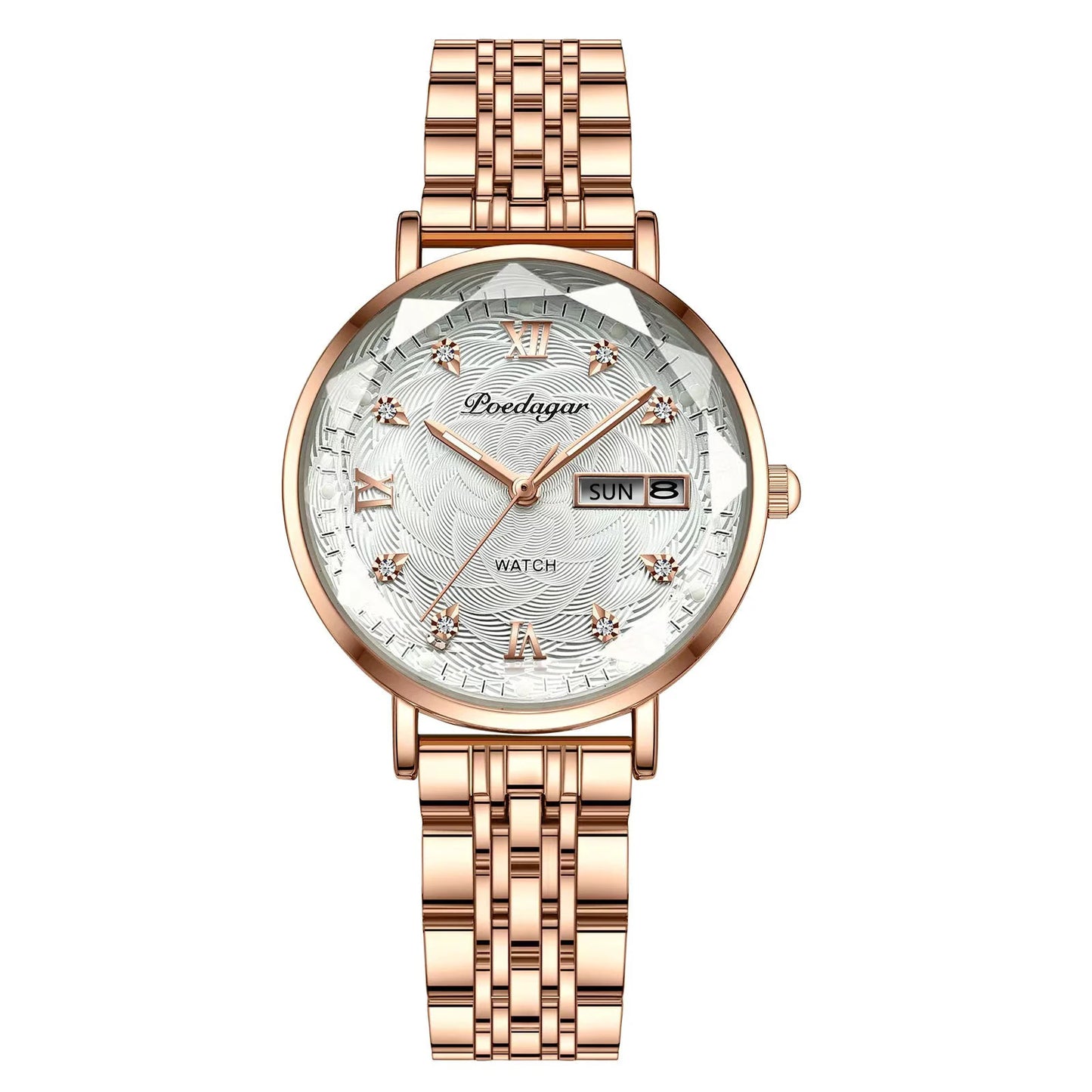 POEDAGAR Top Elegant Ladies Watch Waterproof Luminous Date Week Luxury Women's Watches Rose Gold Fashion Quartz Woman Wristwatch