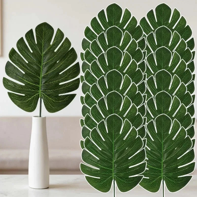 10/50Pcs Artificial Green Turtle Leaf DIY Wedding Birthday Party Home Tabletop Decorative Fake Silk Plant Palm Leaves Branch