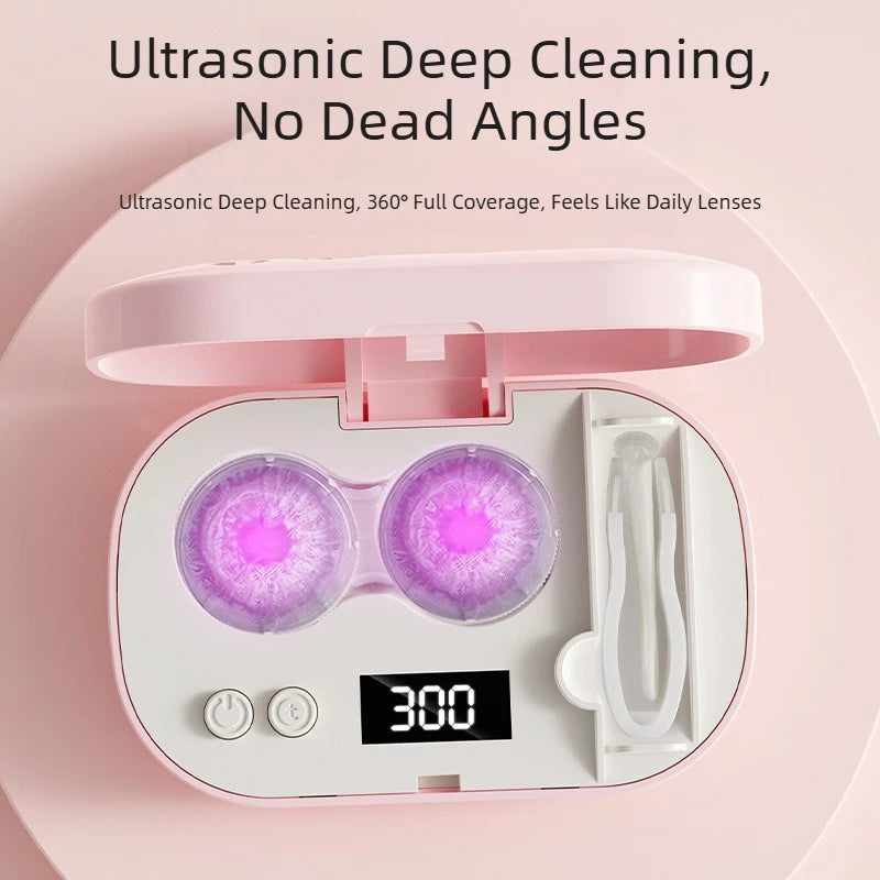 Portable Ultrasonic Contact Lens Cleaner Case With Detachable Storage Box High Frequency Cleaning LCD Display Protein Removal