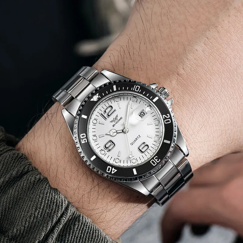 New Fashion Stainless Steel men quartz wristwatches Gold Sliver Luxury Brand Top Quality Men Quartz Watch Relogio（without box）