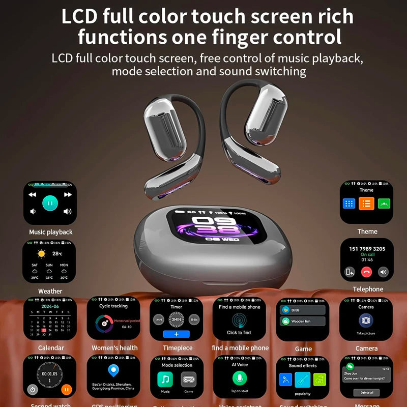 UYUXIO AI Translating Earphone OWS Real Time Translation Earbuds with 144 Languages Ear Buds with LCD Touch Screen Headphone