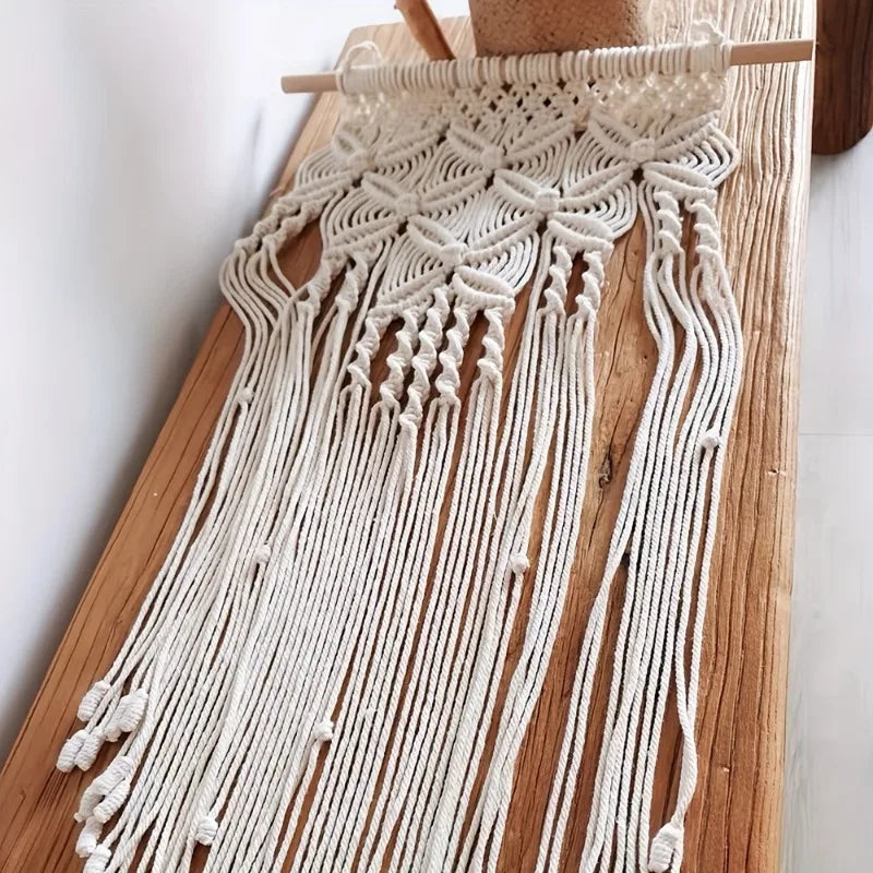 1pcs Four Leaf Clover Cotton Macrame Wall Hanging, Boho Diamond Pattern Tassel Wall Decor for Airbnb Bedroom Living Room