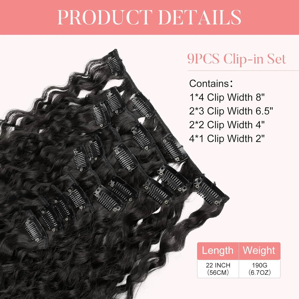 9PCS Clip in Hair Extensions 22 Inch Curly Hair Extension Long Soft Synthetic Hairpieces for Women