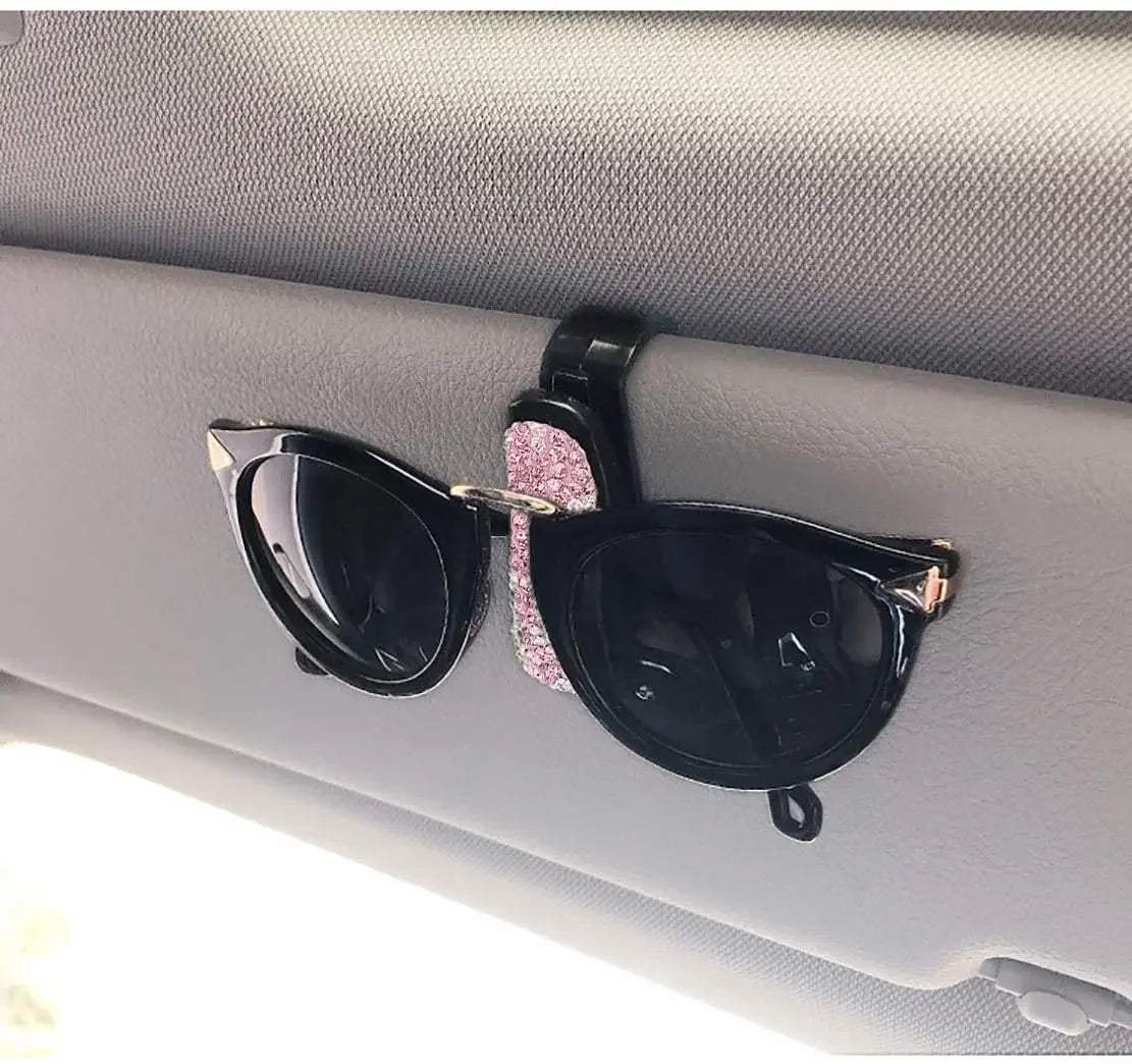 Diamond Glasses Holders Car Sun Visor Sunglasses Eyeglasses Mount With Ticket Card Clip Car Interior Accessories Glasses Holder