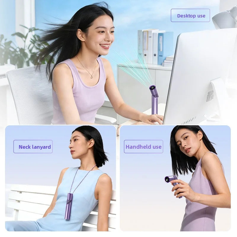Lipstick handheld fan, high-speed neck-hanging, desktop folding, lifting, portable, mini USB digital display, travel fan