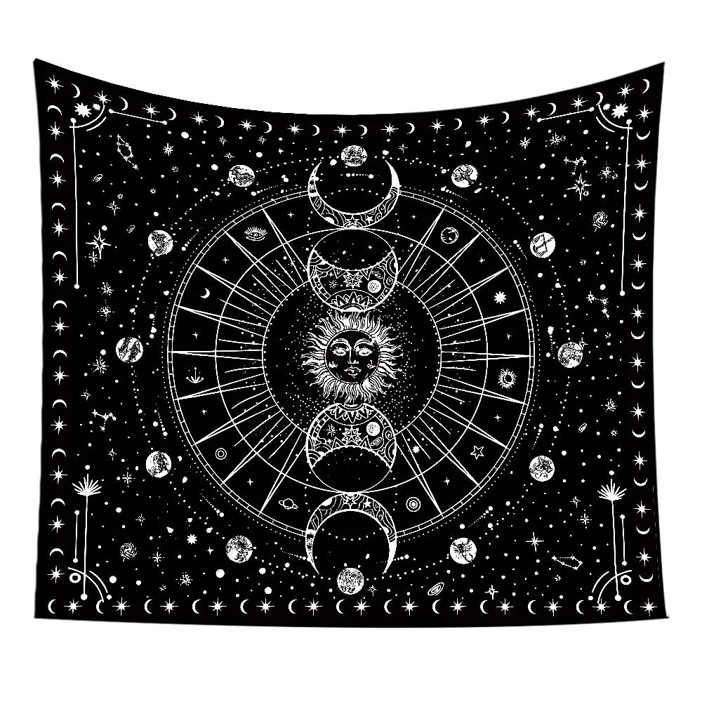 VIKAMA Star and Moon Embroidered Tapestry Constellation Boho Living Room Bedroom Meditation Room Decoration