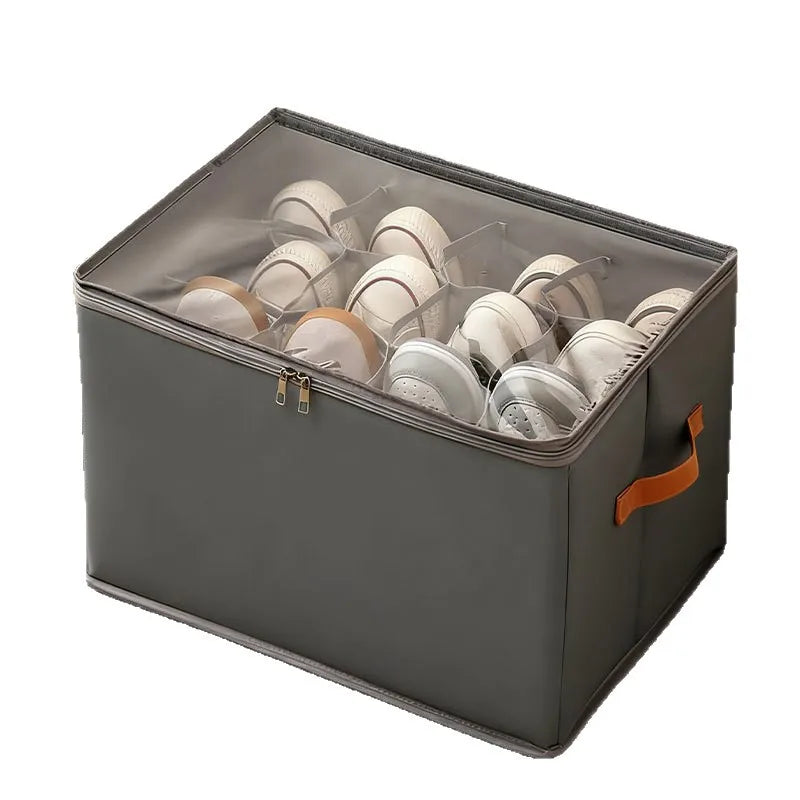 Shoe Storage Box Foldable Fabric Shoe Organizer Large Capacity with Clear Cover Dustproof Handles for Closet Entryway Bedroom